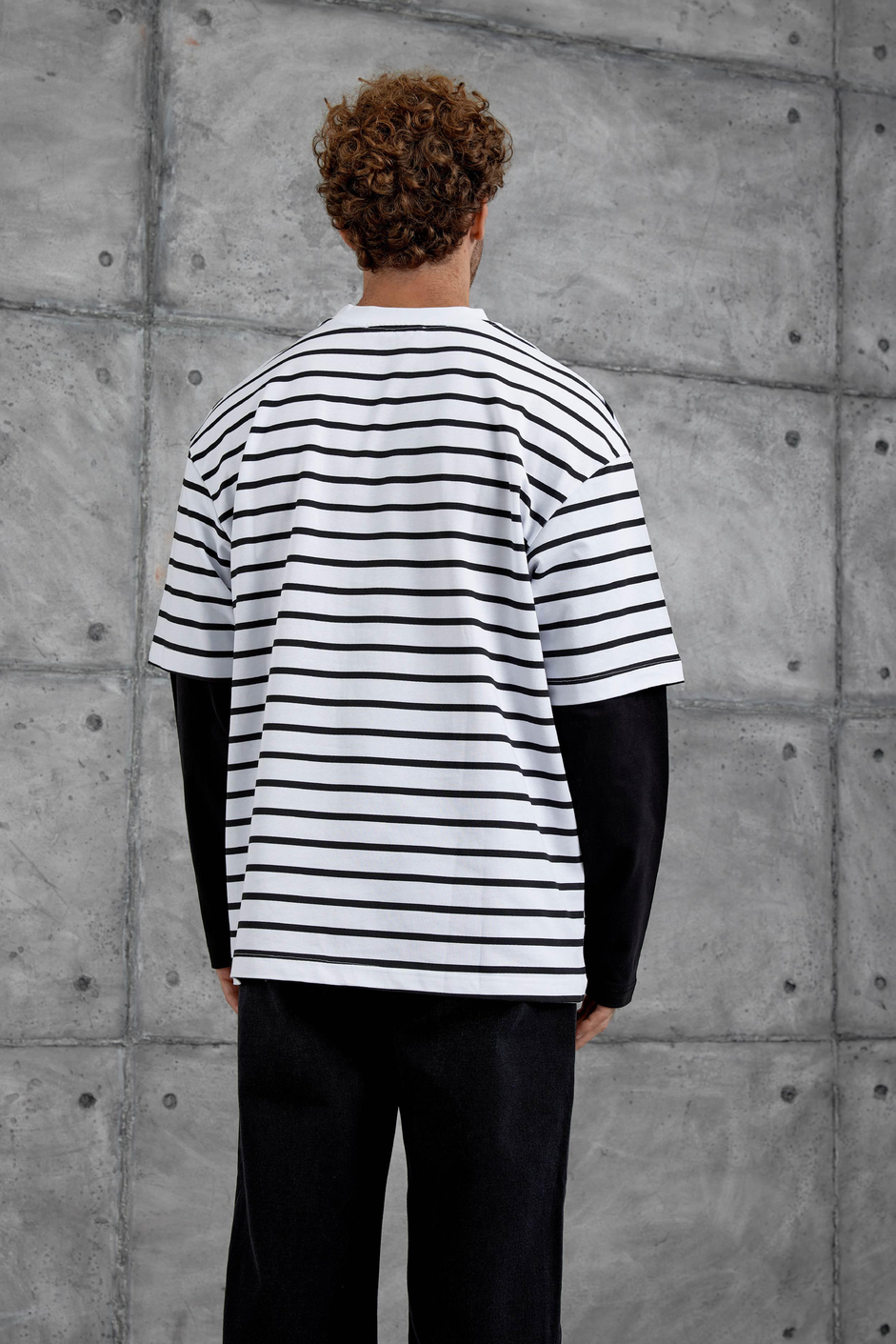 Beyaz Y269 Parça Kollu Çizgili Oversize Swaetshirt