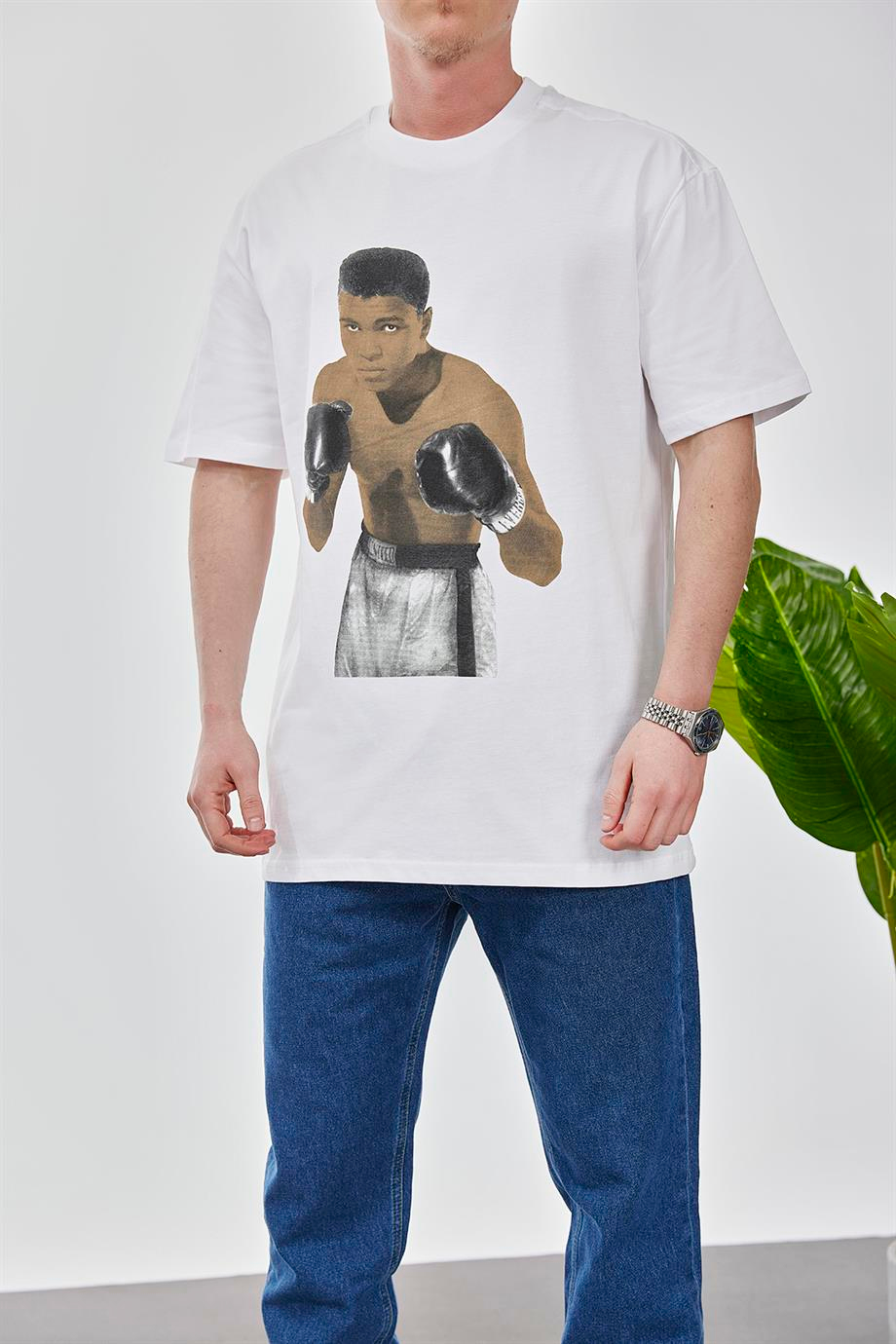 Boksör Muhammad Ali Beyaz Tshirt