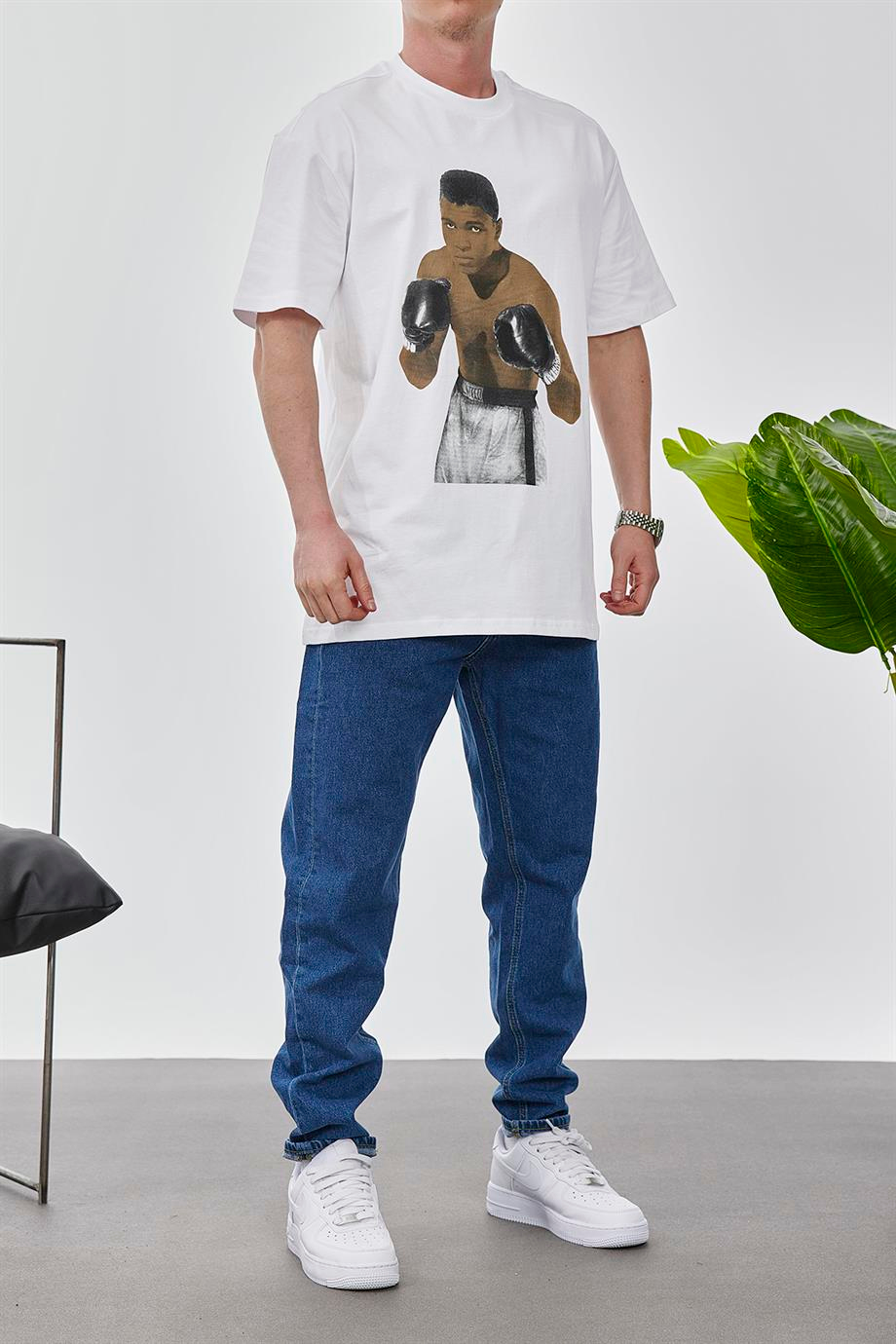 Boksör Muhammad Ali Beyaz Tshirt