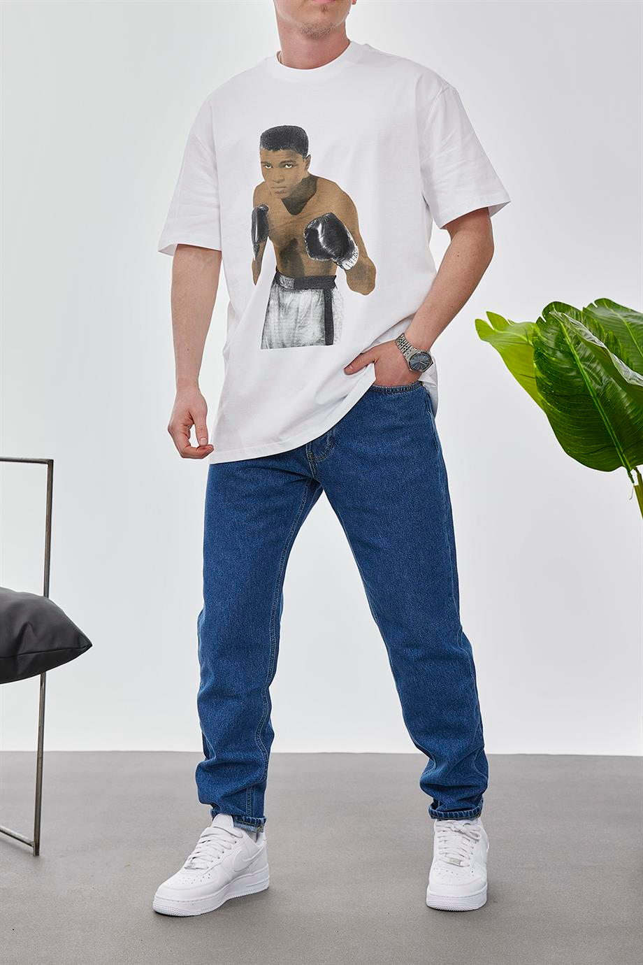 Boksör Muhammad Ali Beyaz Tshirt