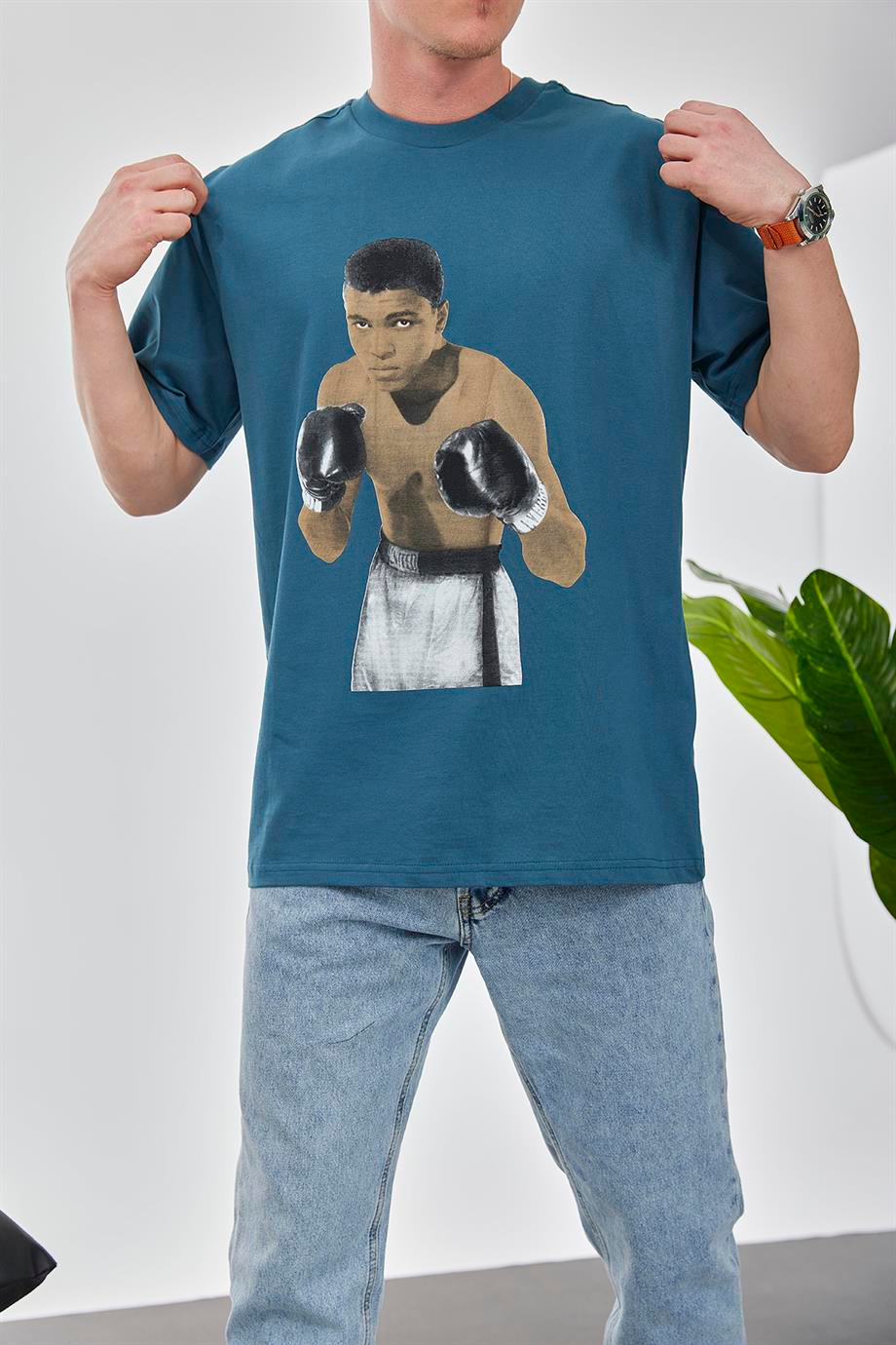Boksör Muhammad Ali Petrol Mavisi Tshirt