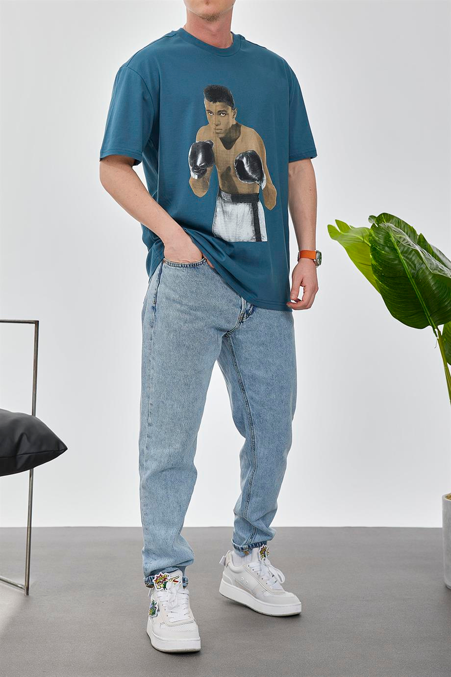 Boksör Muhammad Ali Petrol Mavisi Tshirt