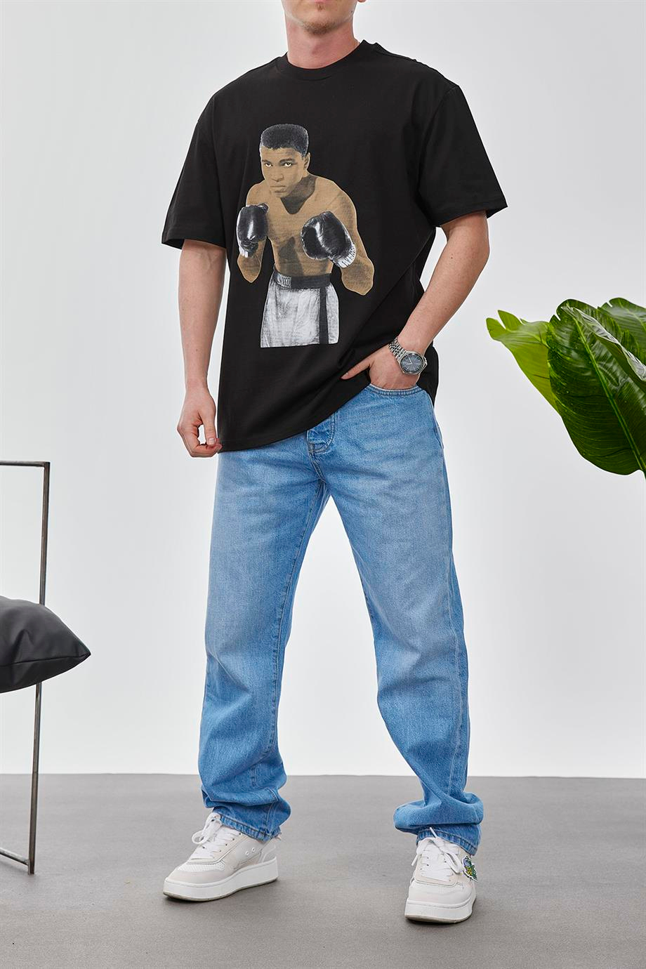 Boksör Muhammad Ali Siyah Tshirt
