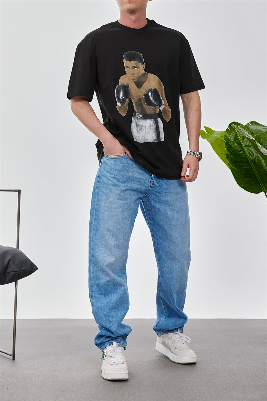 Boksör Muhammad Ali Siyah Tshirt