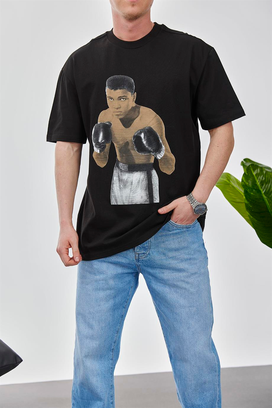 Boksör Muhammad Ali Siyah Tshirt