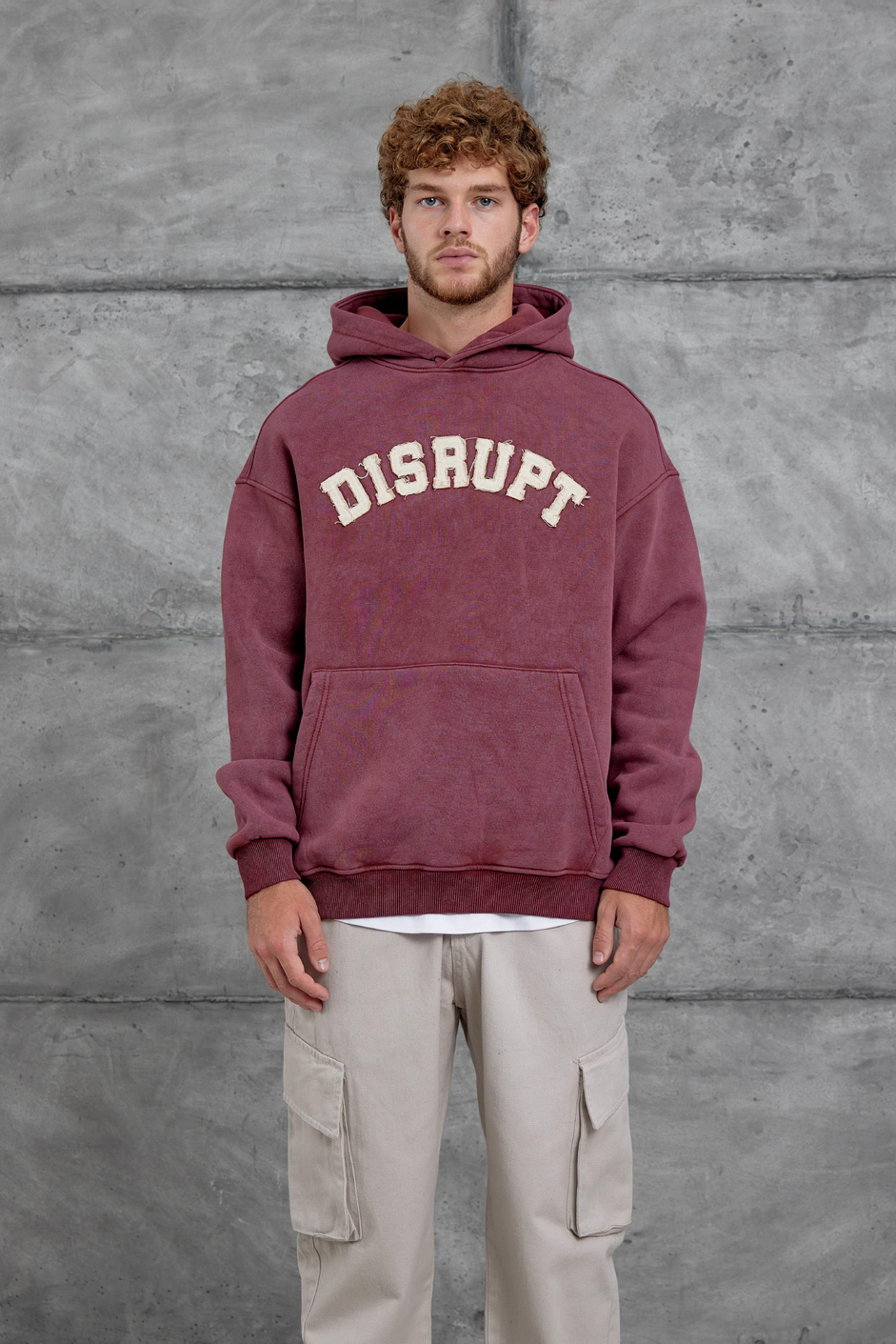Bordo Disrupt Yazılı Şardonlu Oversize Sweatshirt