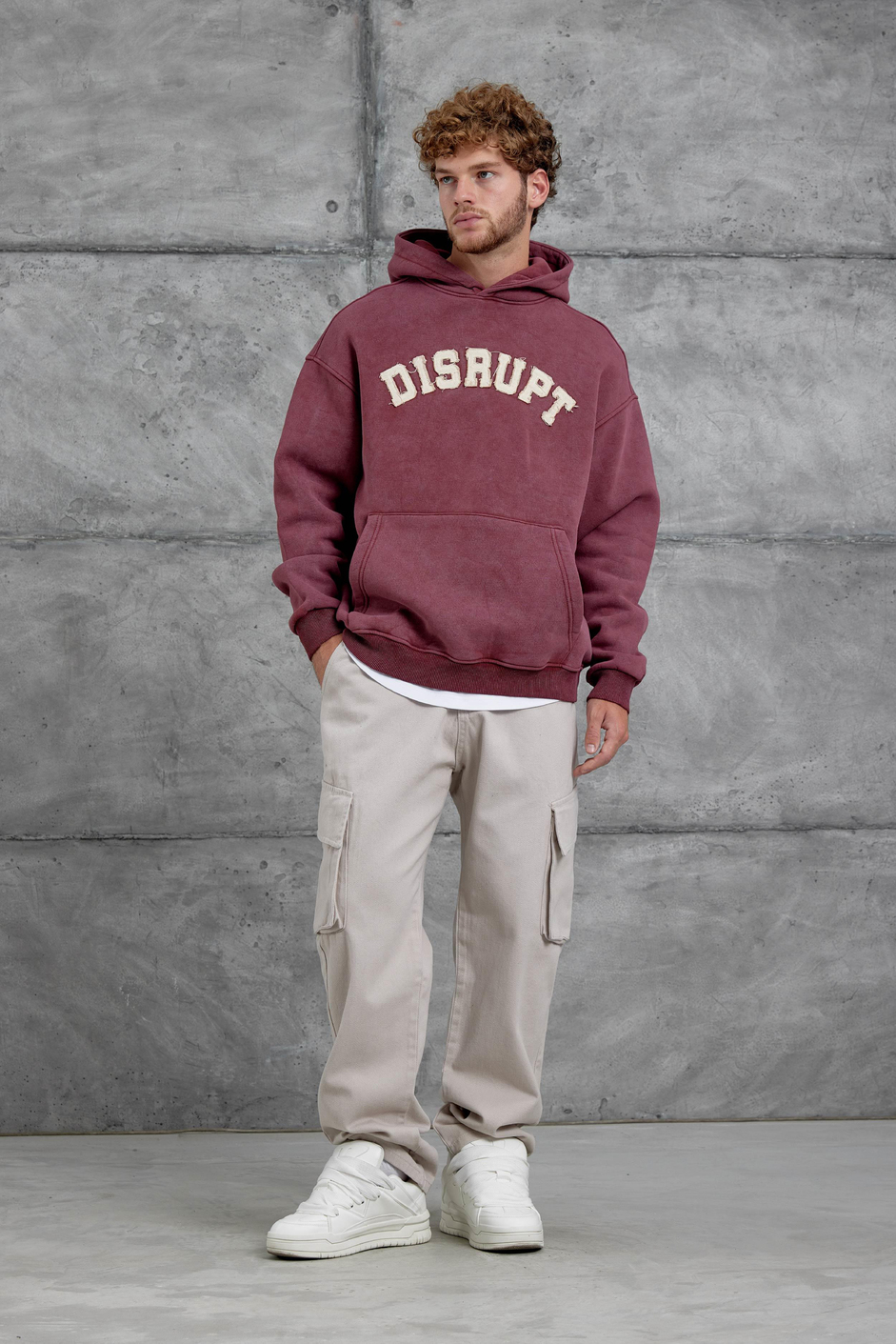 Bordo Disrupt Yazılı Şardonlu Oversize Sweatshirt