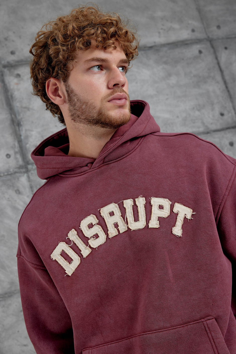 Bordo Disrupt Yazılı Şardonlu Oversize Sweatshirt