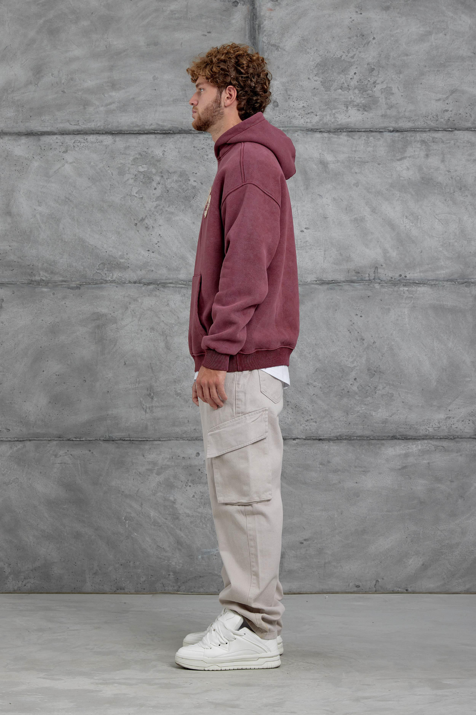 Bordo Disrupt Yazılı Şardonlu Oversize Sweatshirt