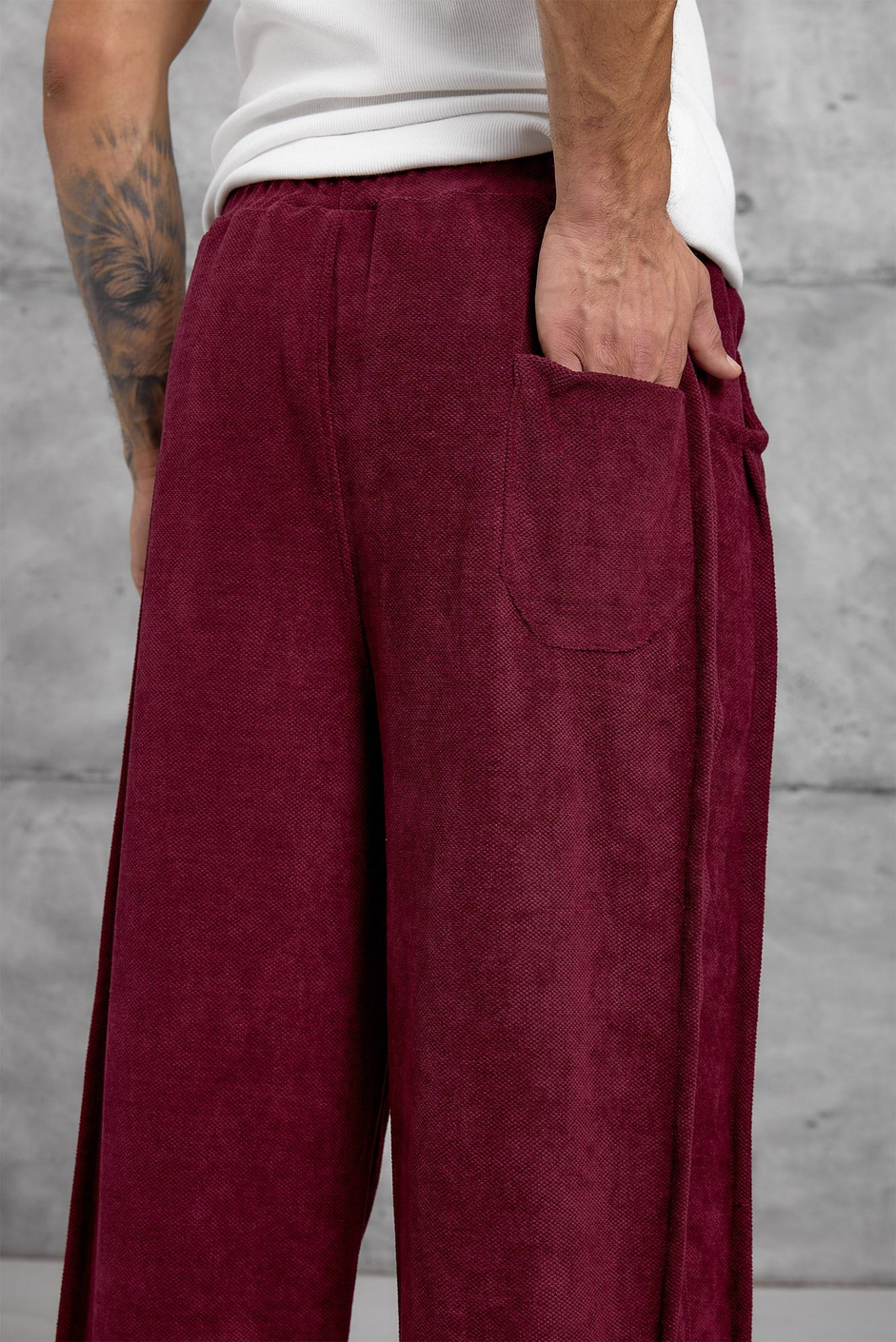 Bordo DOKUMA BAGGY EŞOFMAN ALTI