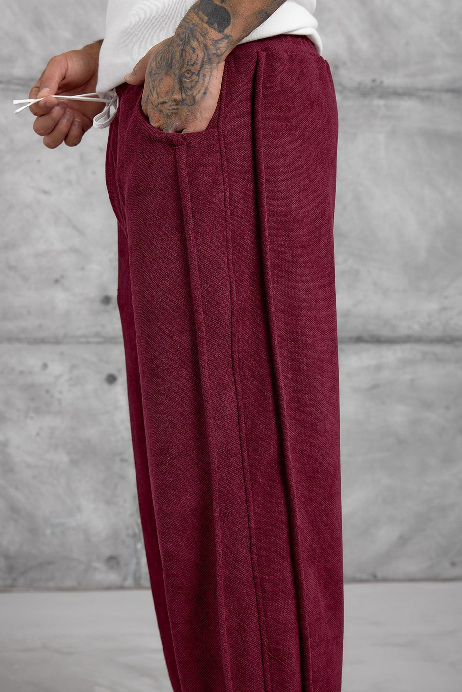 Bordo DOKUMA BAGGY EŞOFMAN ALTI