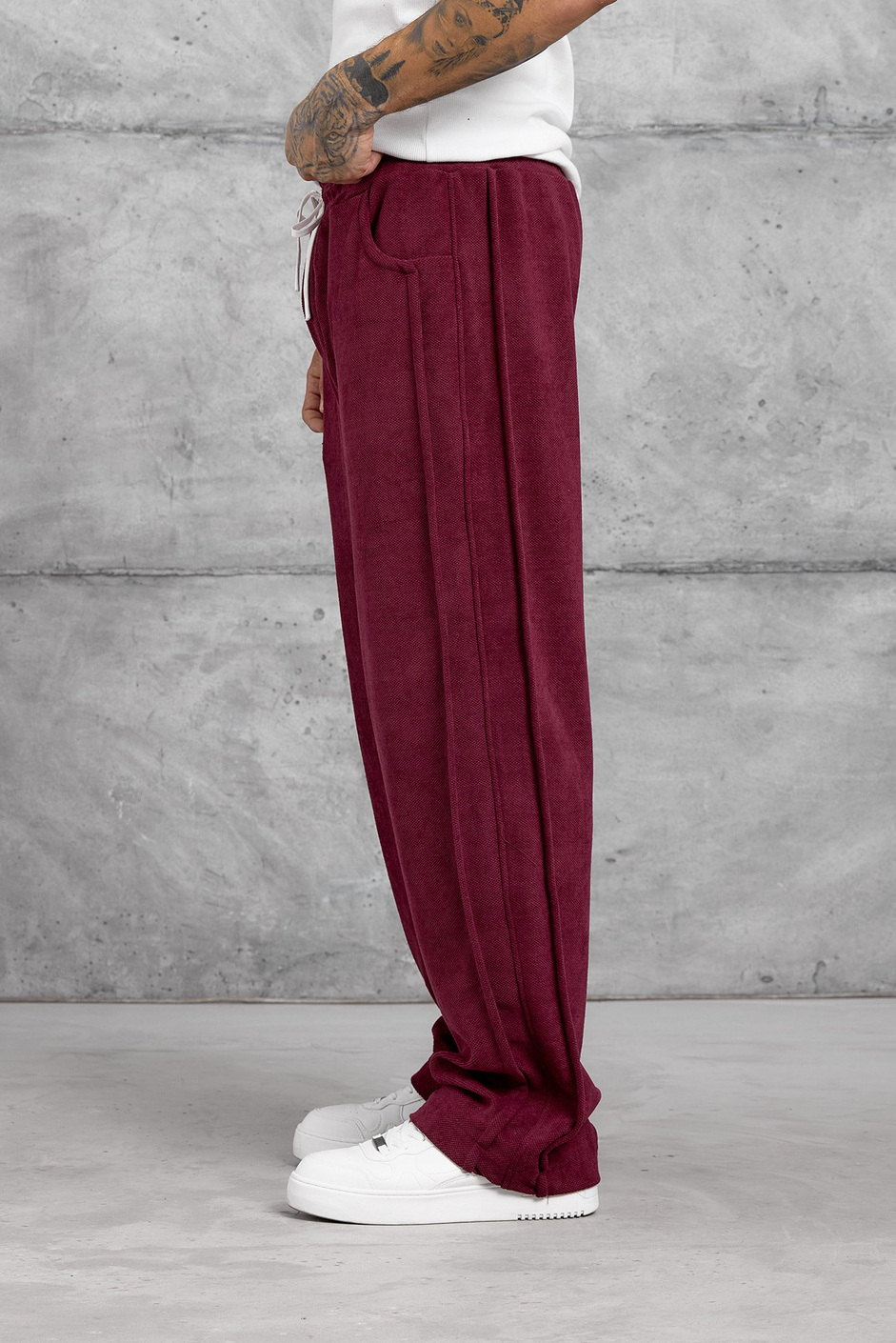Bordo DOKUMA BAGGY EŞOFMAN ALTI