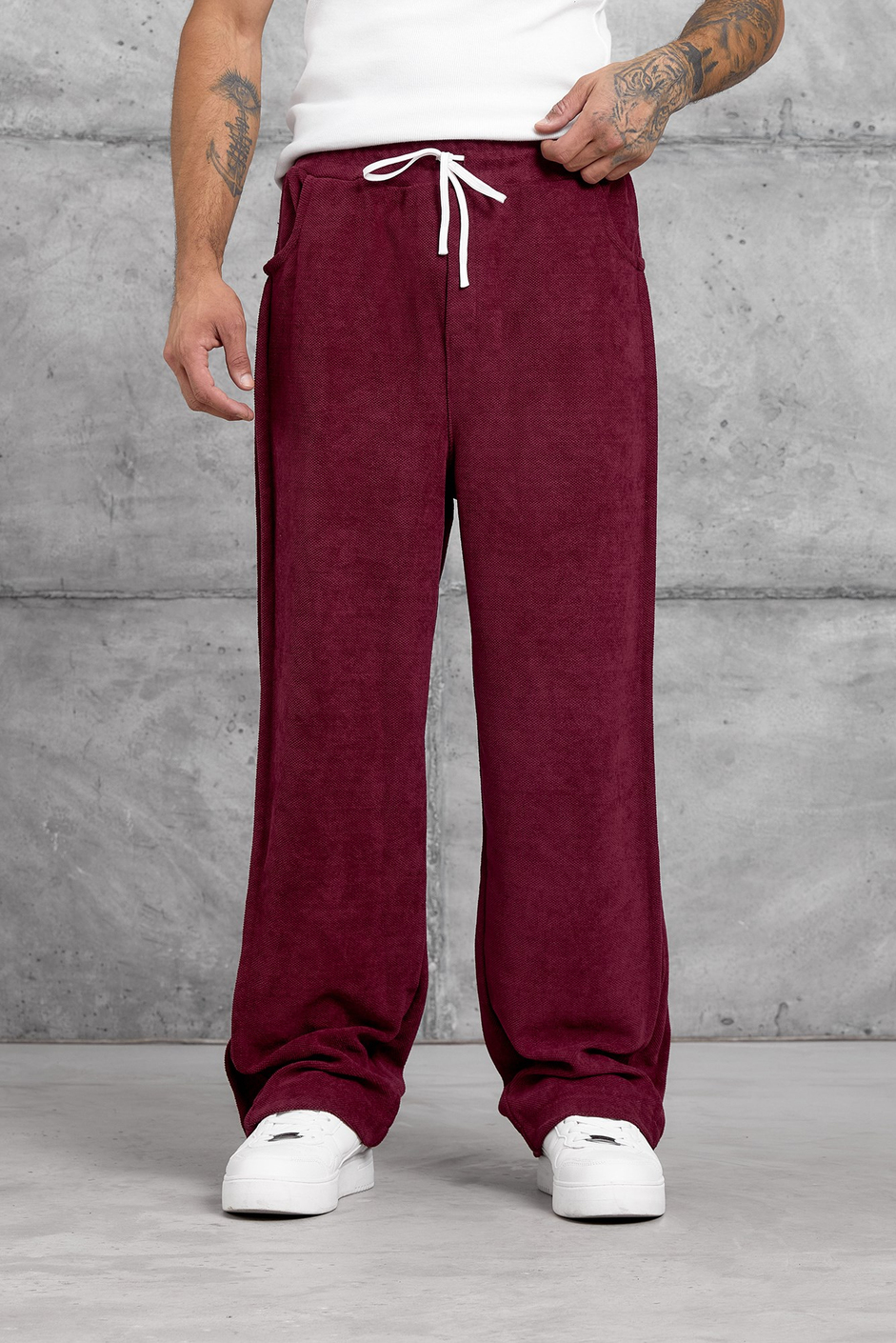 Bordo DOKUMA BAGGY EŞOFMAN ALTI
