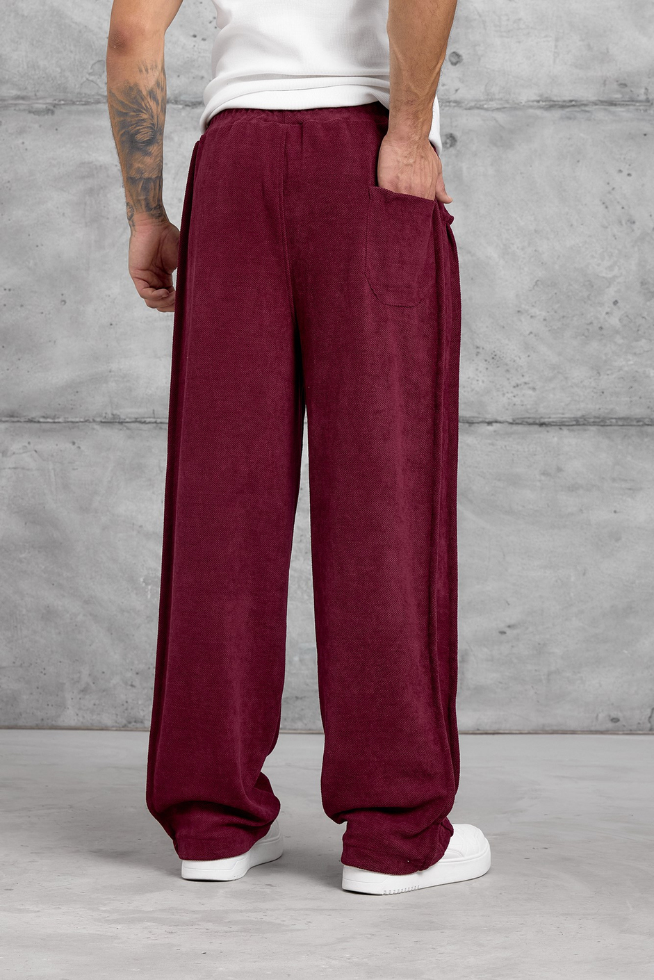 Bordo DOKUMA BAGGY EŞOFMAN ALTI