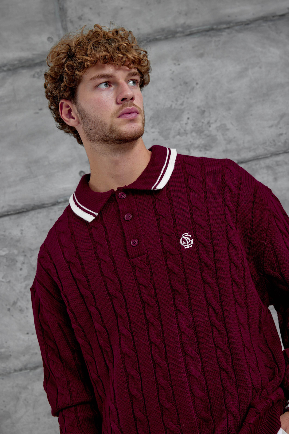Bordo Gst Polo Yaka Örme Oversize Triko