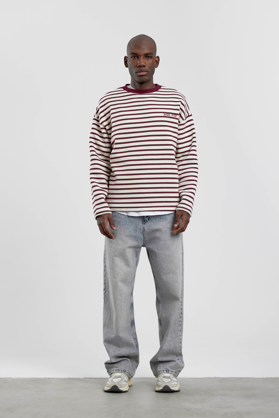 Bordo Royal Club Çizgili Sweatshirt