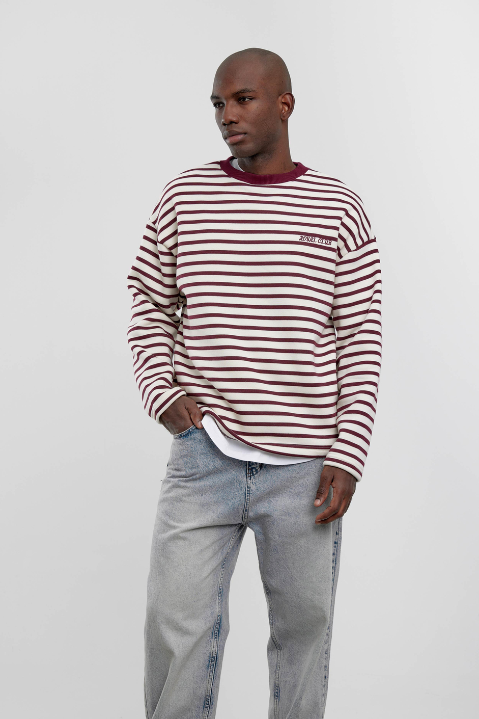 Bordo Royal Club Çizgili Sweatshirt