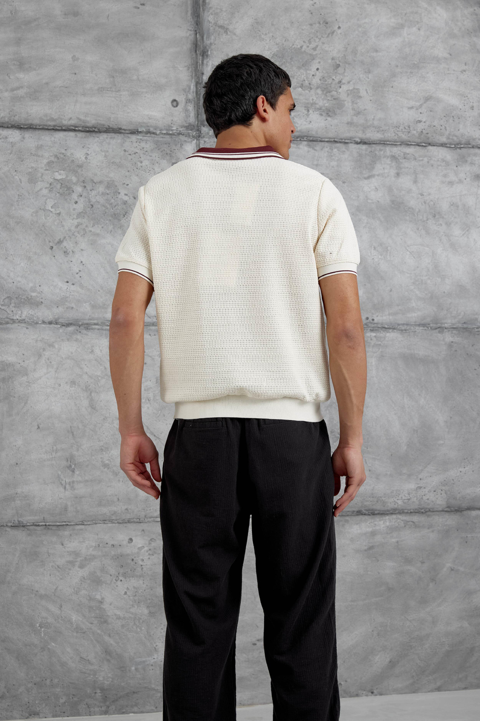 Bordo Yakalı Örme Tshirt