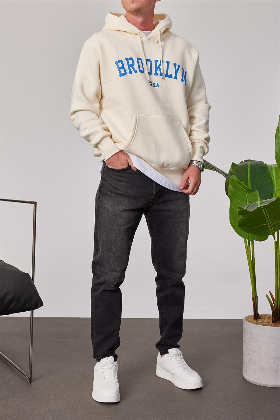 Brooklyn Baskılı Krem Sweatshirt