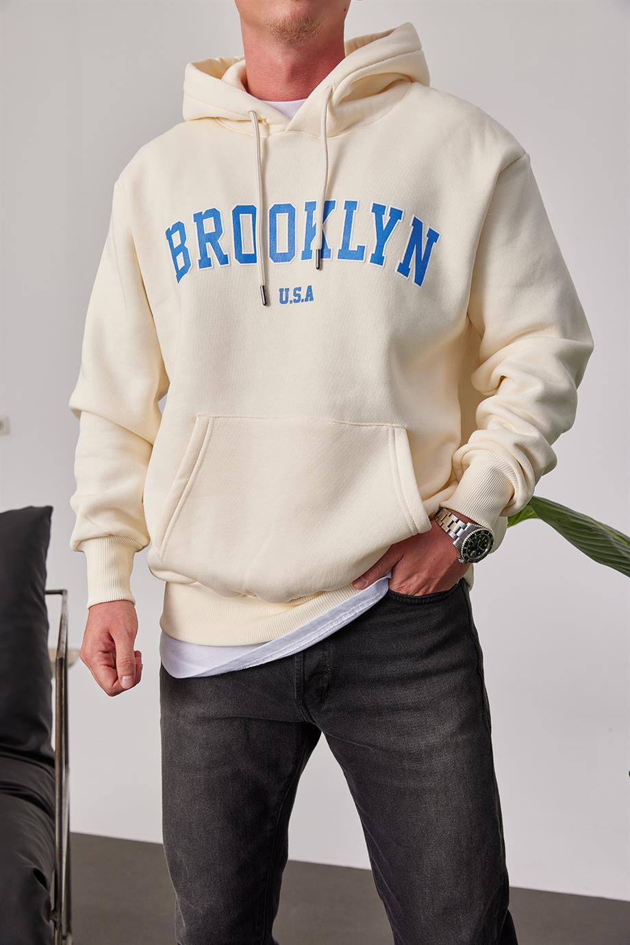 Brooklyn Baskılı Krem Sweatshirt