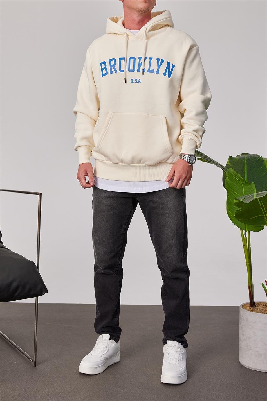 Brooklyn Baskılı Krem Sweatshirt