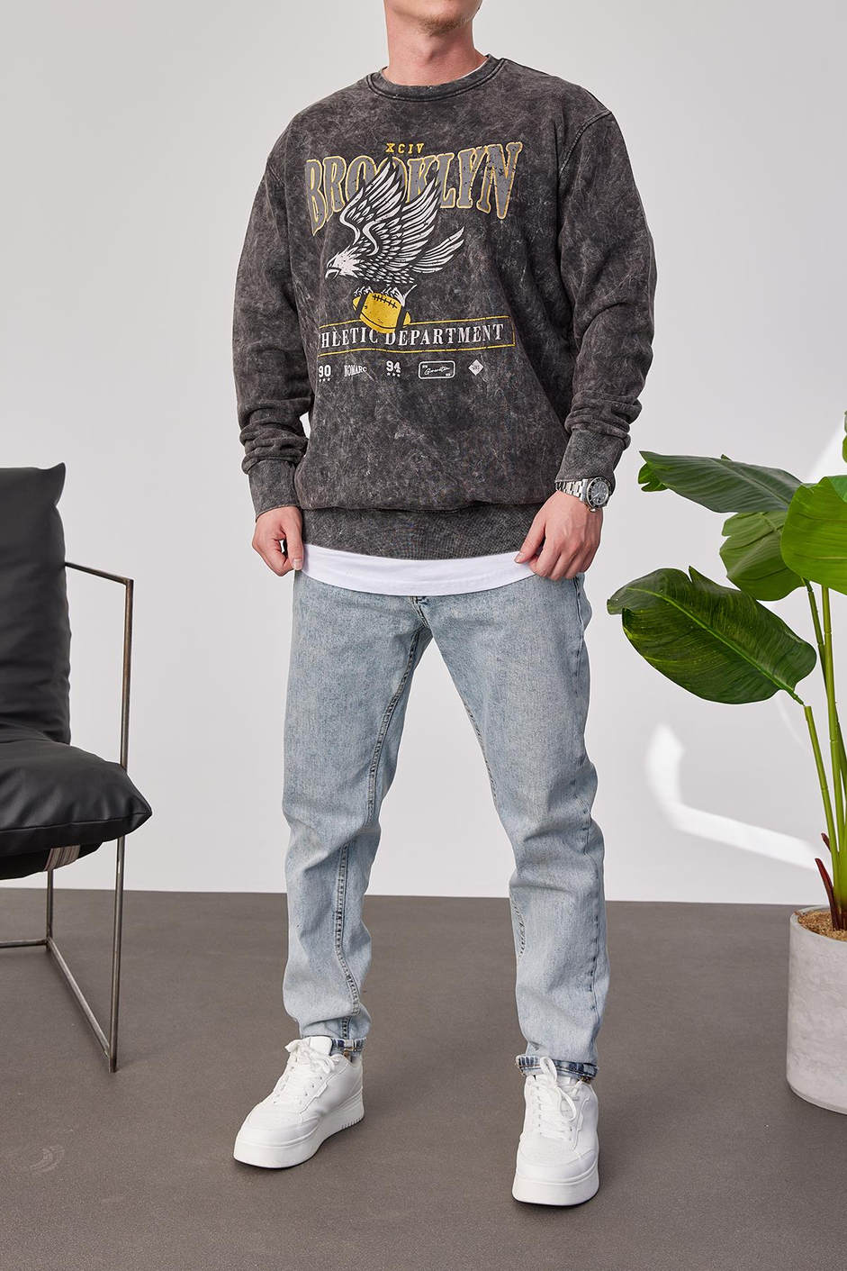 Brooklyn Yıkamalı Füme Sweatshirt