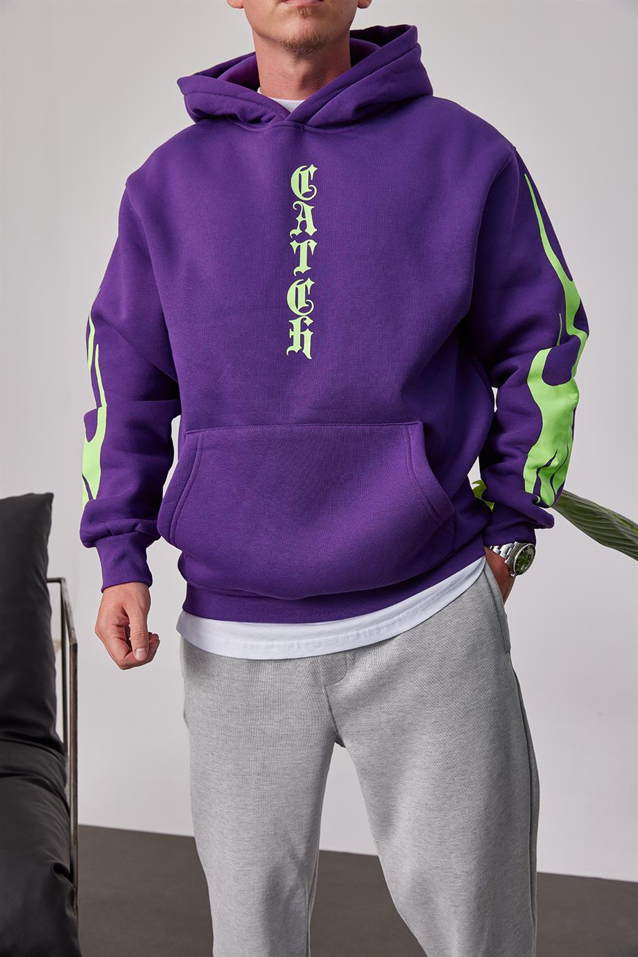 Catch Yazı Baskılı Mor Sweatshirt
