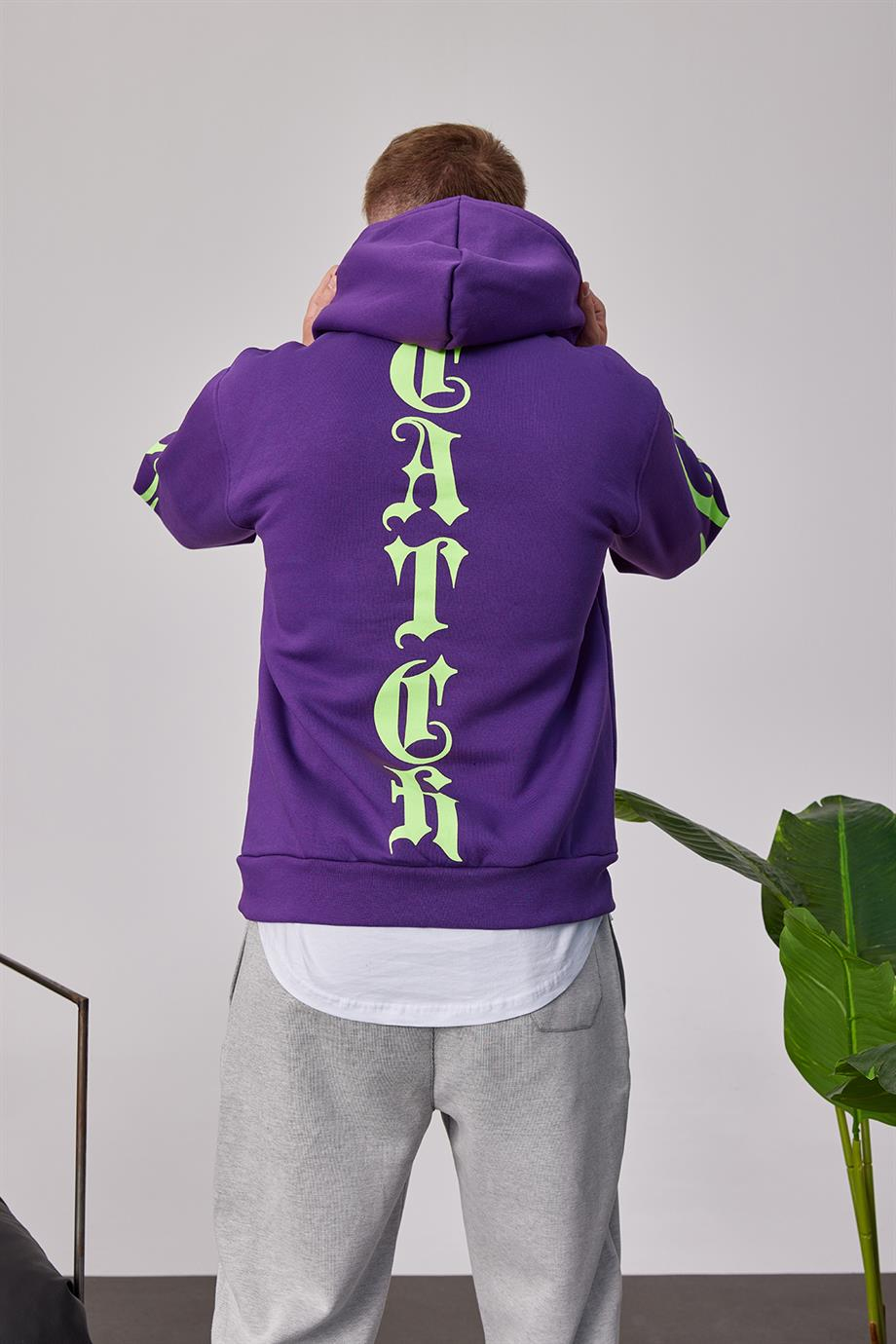 Catch Yazı Baskılı Mor Sweatshirt
