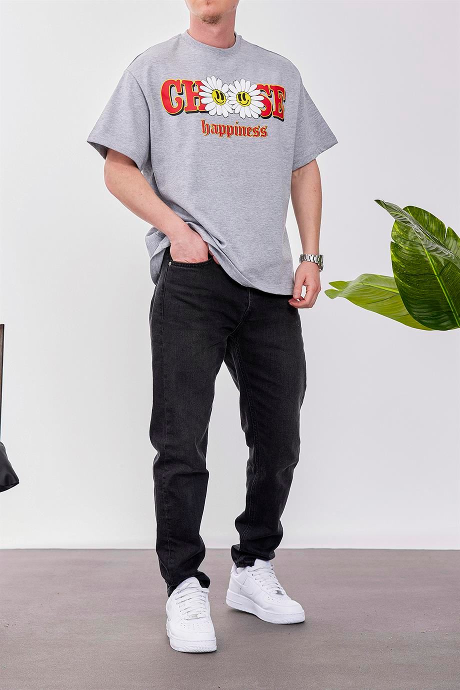 Choose Happiness Gri Tshirt