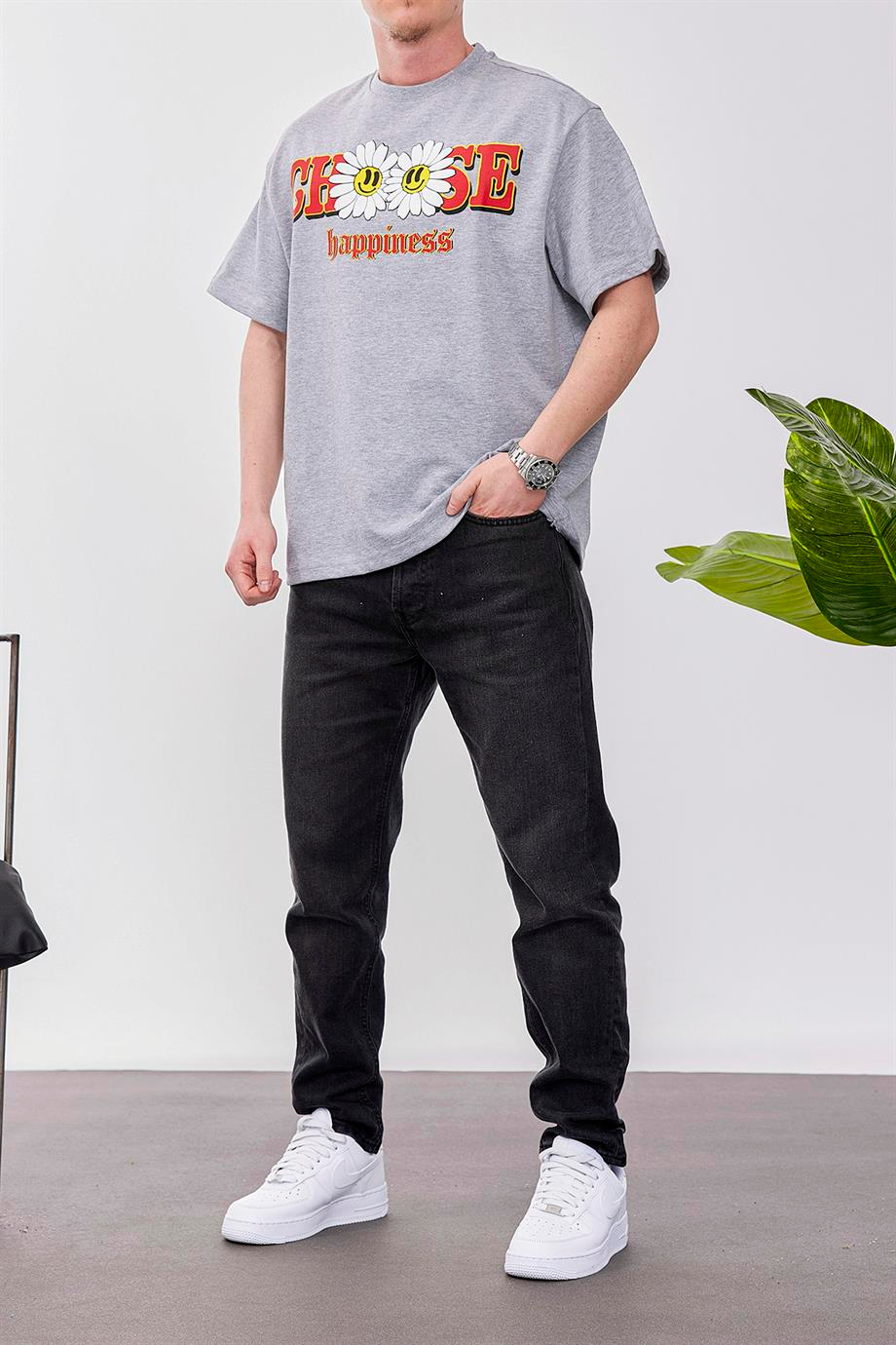 Choose Happiness Gri Tshirt