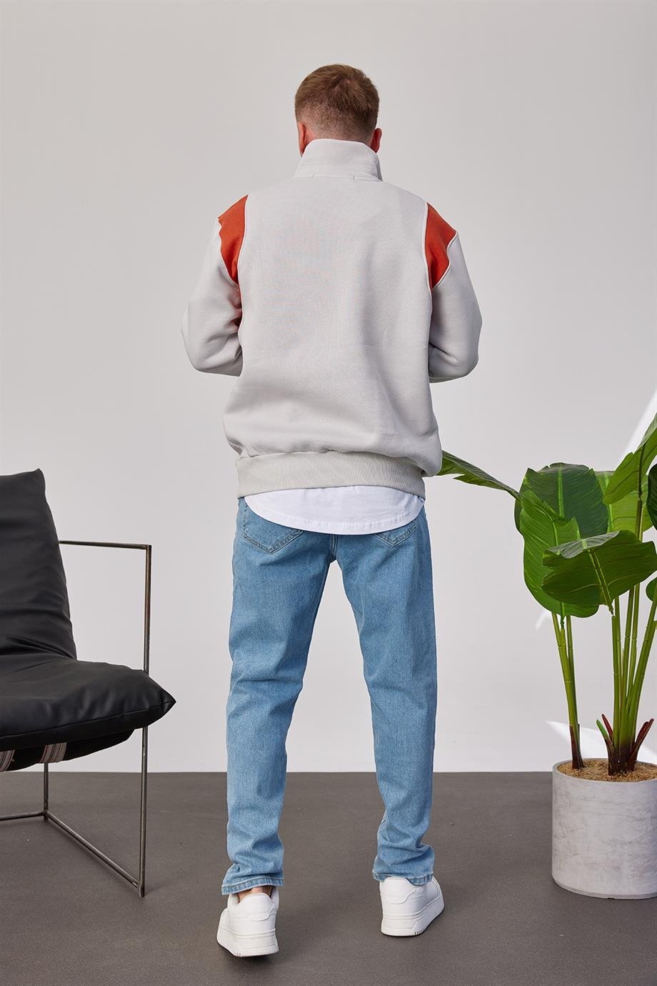 Chpions Yakası Fermuarlı Gri Sweatshirt