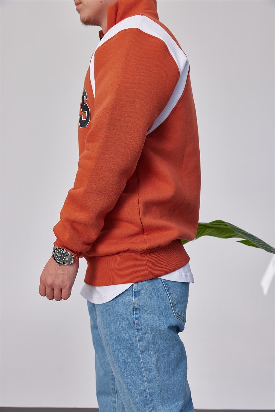 Chpions Yakası Fermuarlı Kiremit Sweatshirt