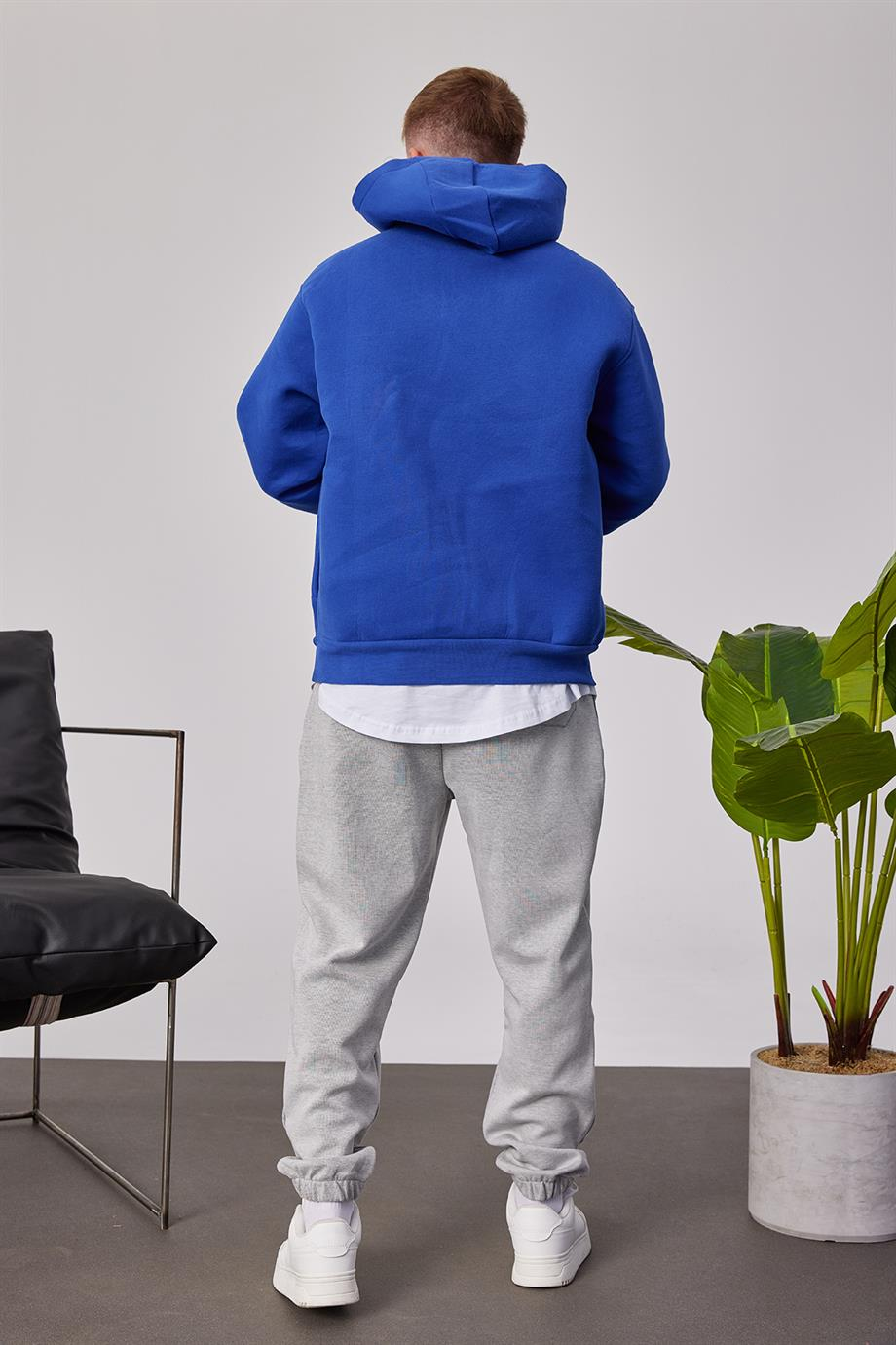 Cth Basic Mavi Kapüşonlu Sweatshirt