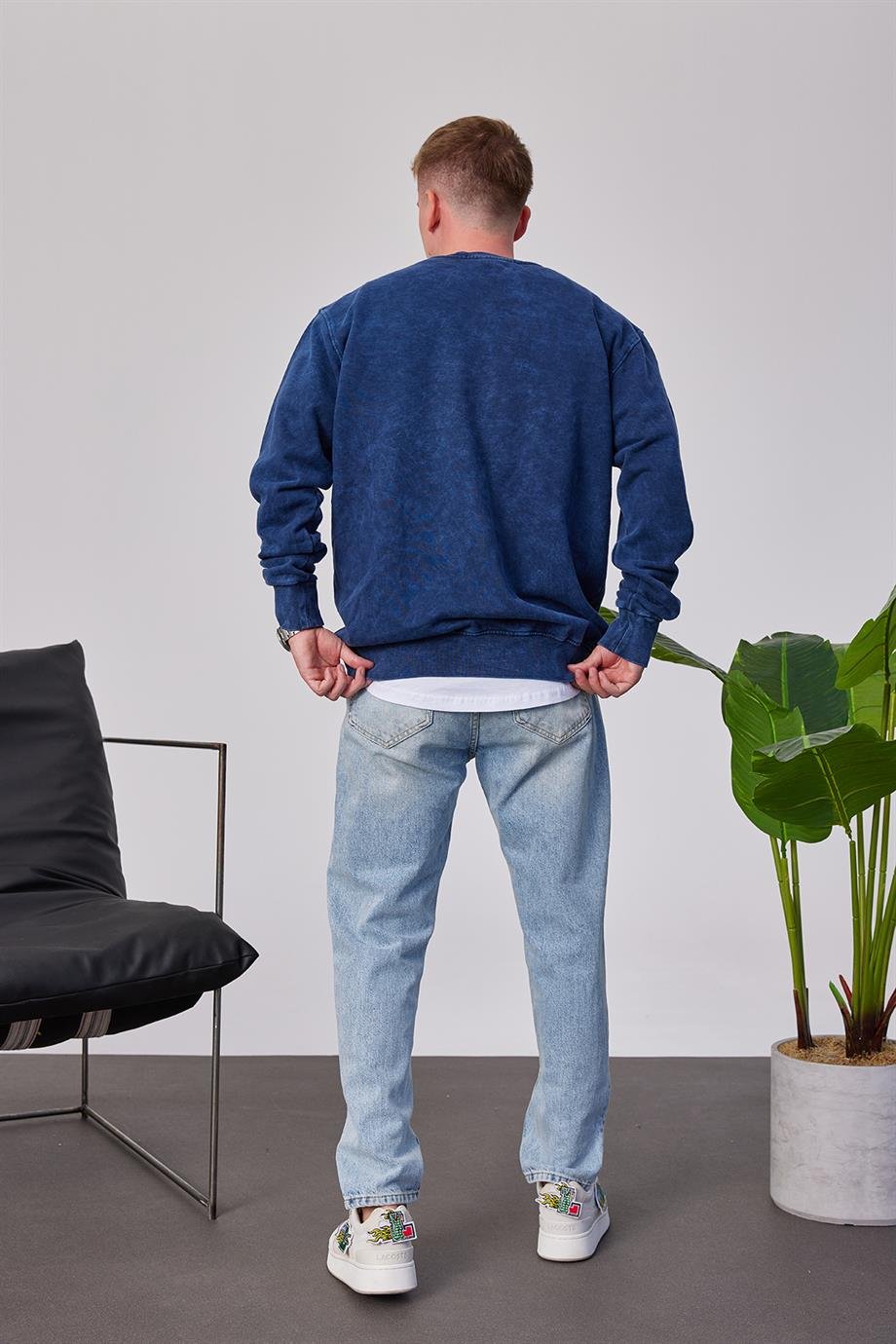Duke Pota Baskılı Yıkamalı Lacivert Sweatshirt