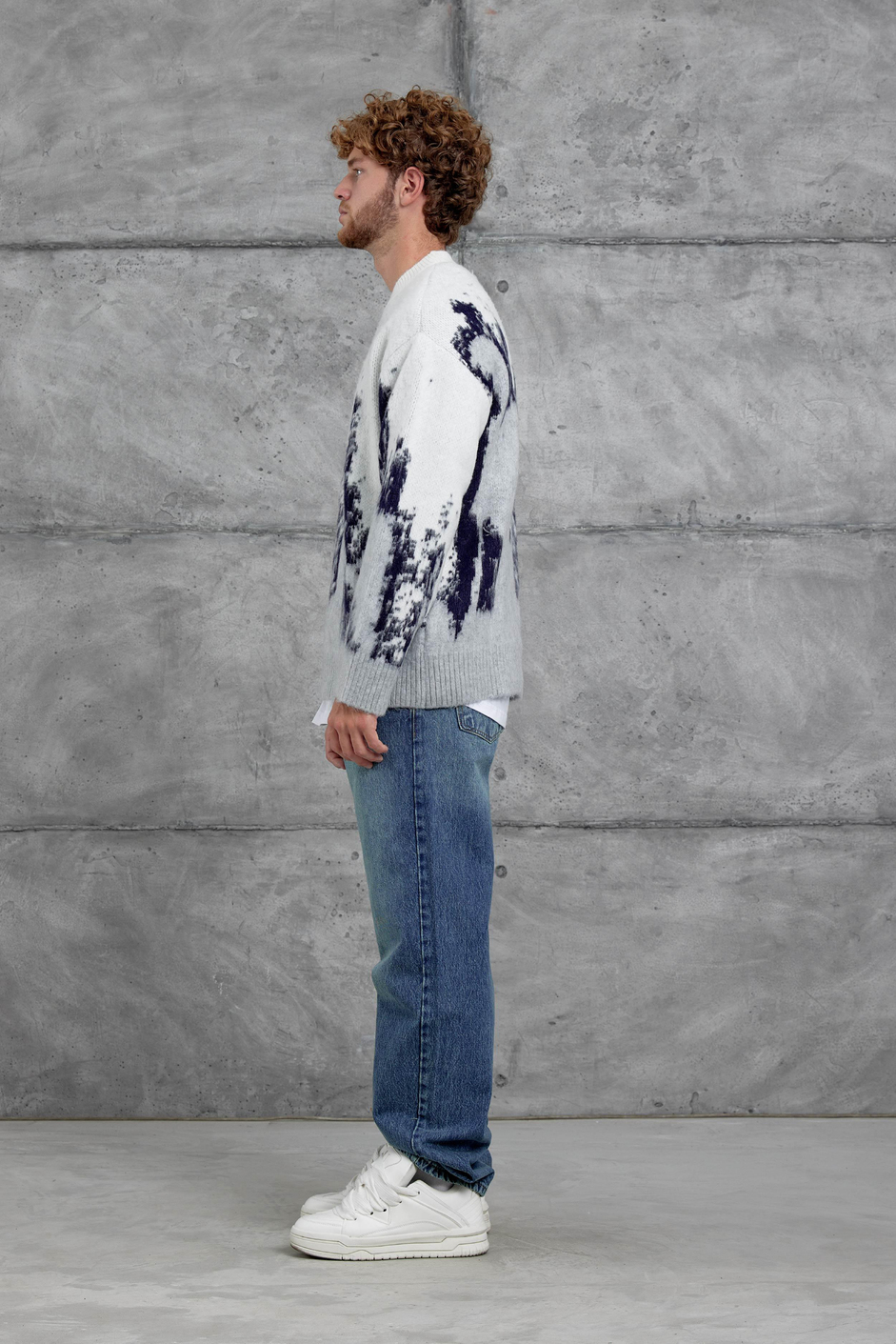 Ekru Beyaz 251 Desenli Oversize Yün Triko