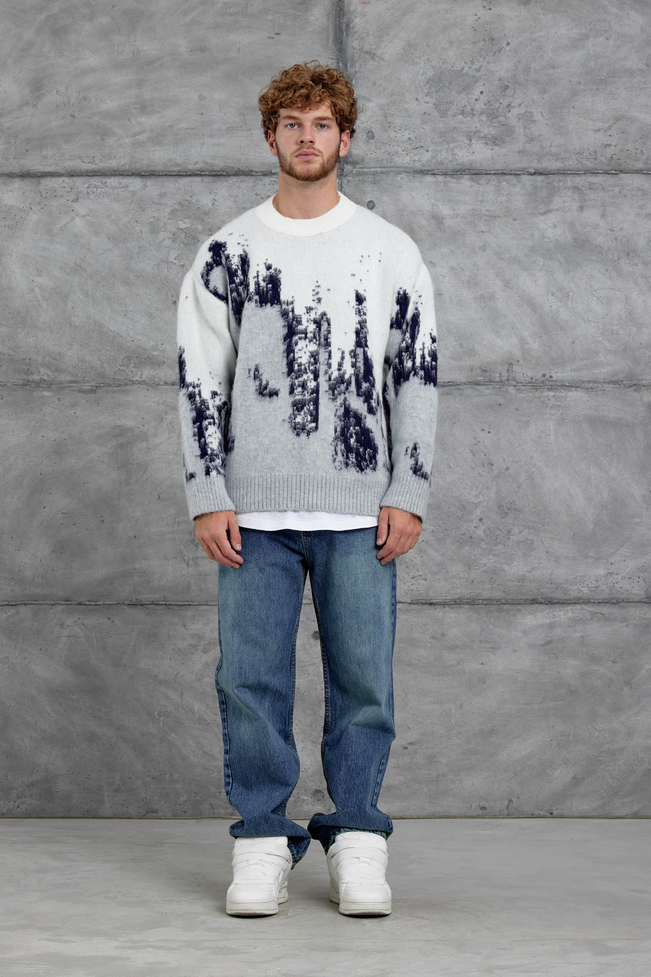 Ekru Beyaz 251 Desenli Oversize Yün Triko