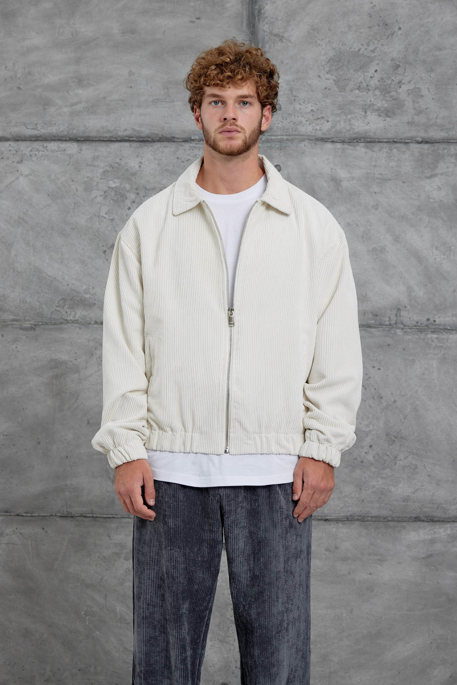 Ekru Beyaz 251 Kadife Kumaş Oversize Ceket