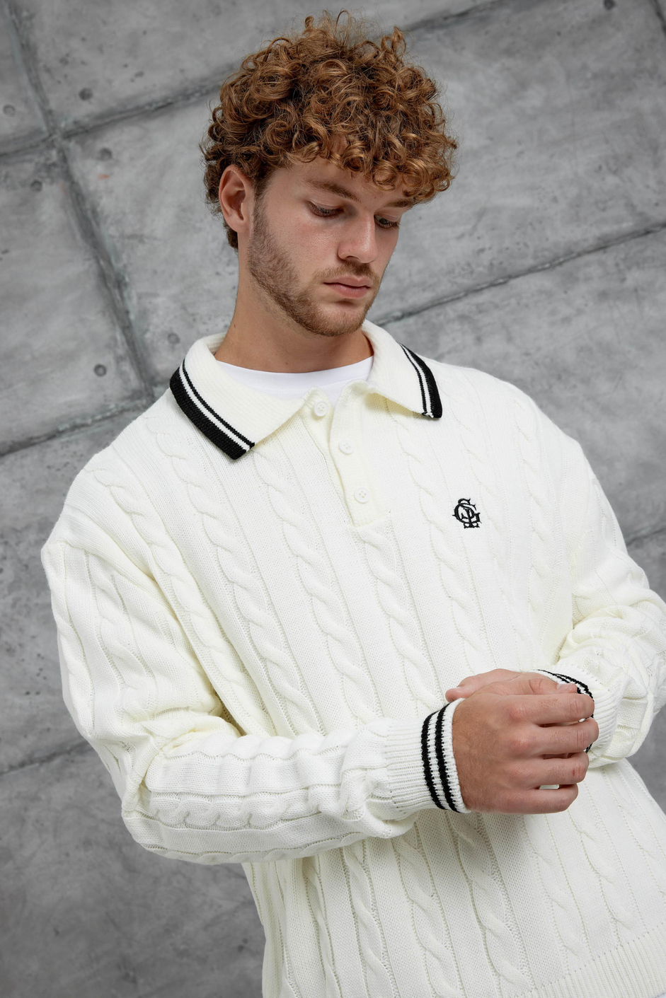 Ekru Beyaz Gst Polo Yaka Örme Oversize Triko