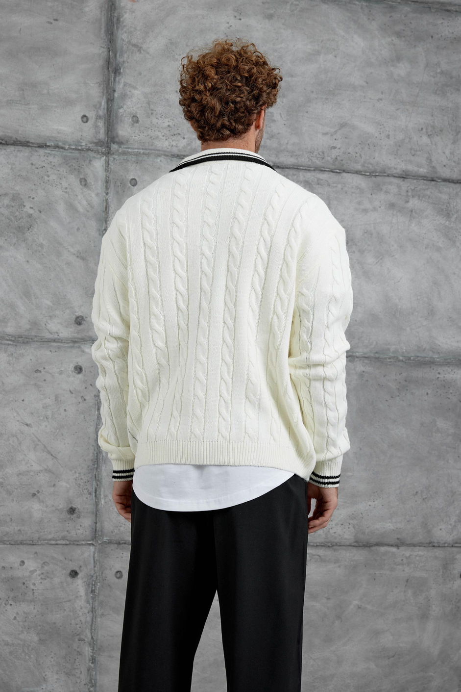 Ekru Beyaz Gst Polo Yaka Örme Oversize Triko