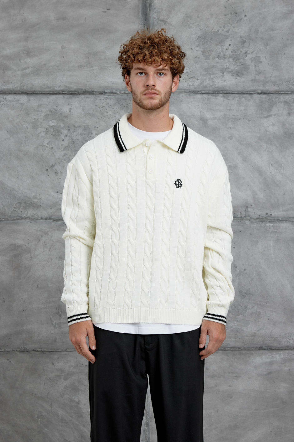 Ekru Beyaz Gst Polo Yaka Örme Oversize Triko