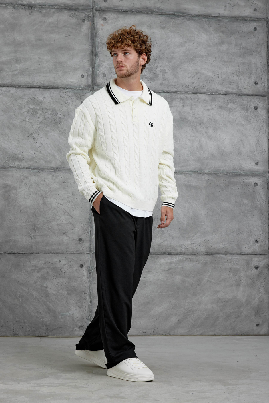 Ekru Beyaz Gst Polo Yaka Örme Oversize Triko