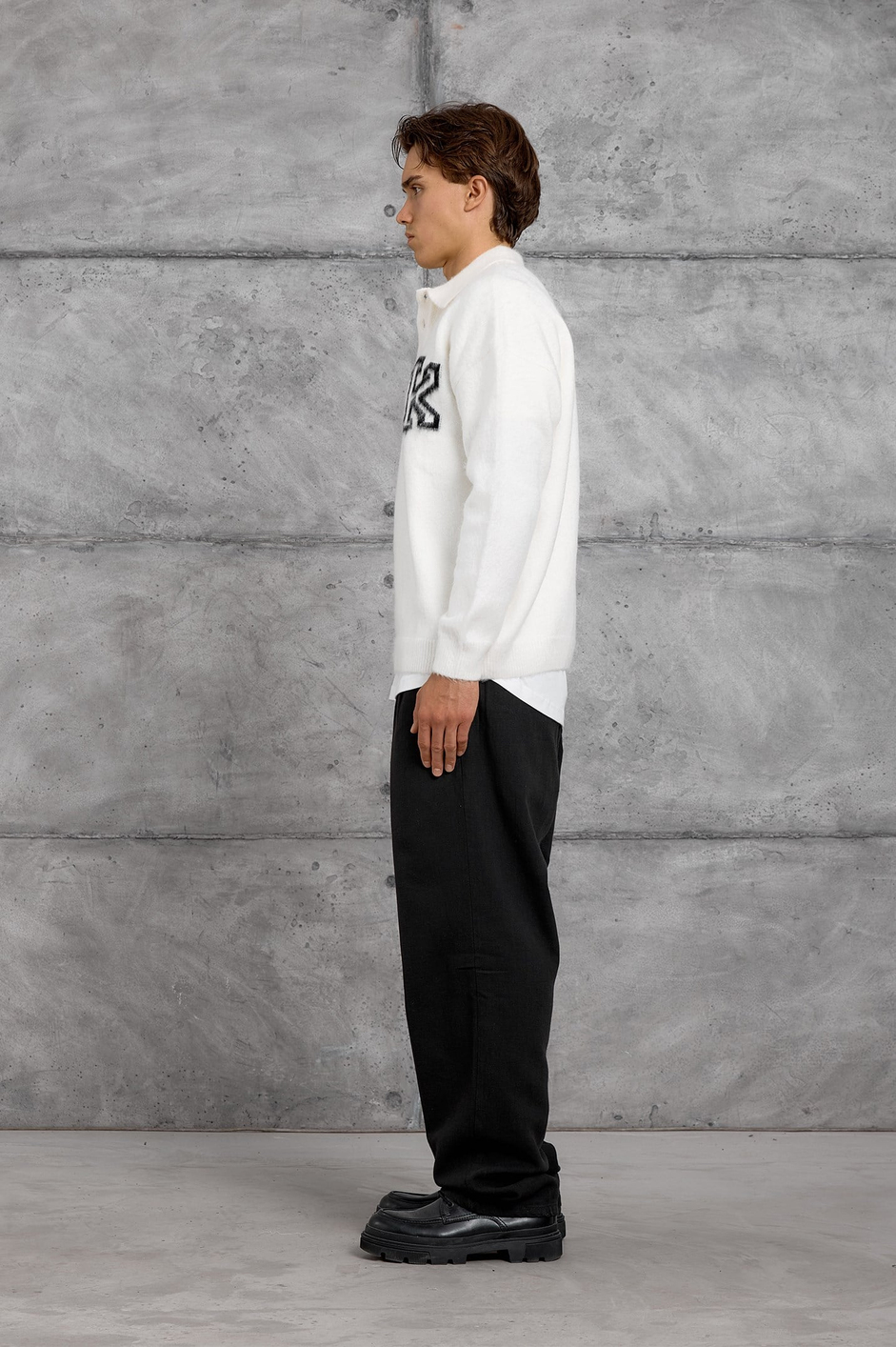 Ekru Beyaz POLO YAKA K HARF TRİKO SWEAT