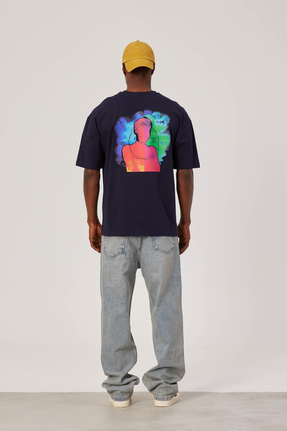 Fear Arkası Renkli Baskılı Lacivert Tshirt