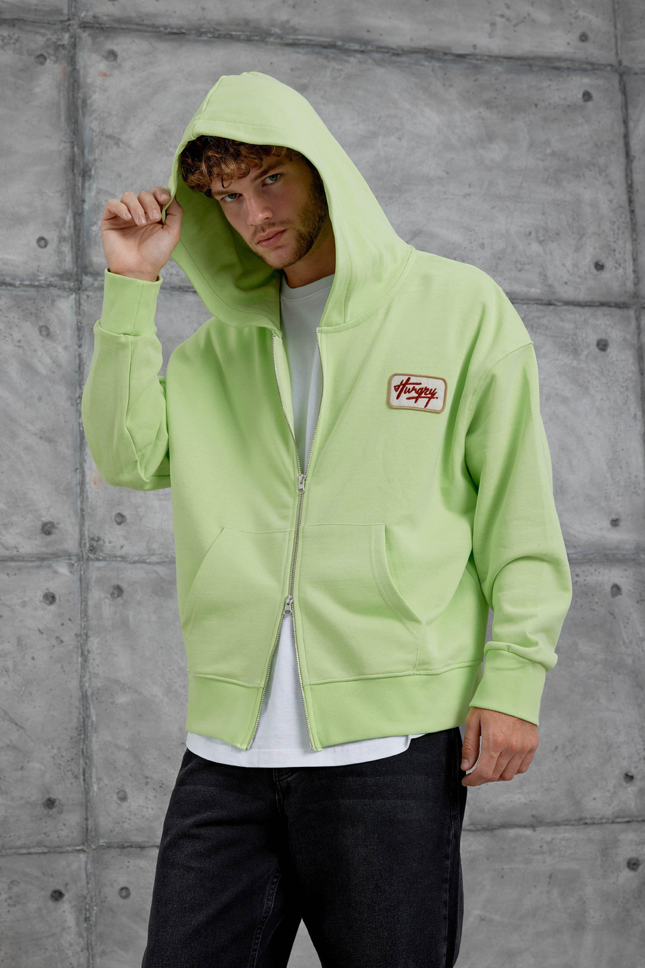 Fosforlu Yeşil Nmrc Fermuarlı Oversize Eşofman Üstü