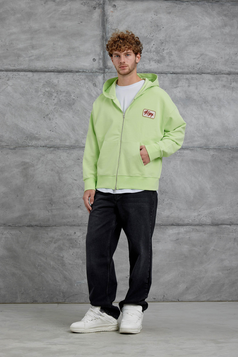 Fosforlu Yeşil Nmrc Fermuarlı Oversize Eşofman Üstü