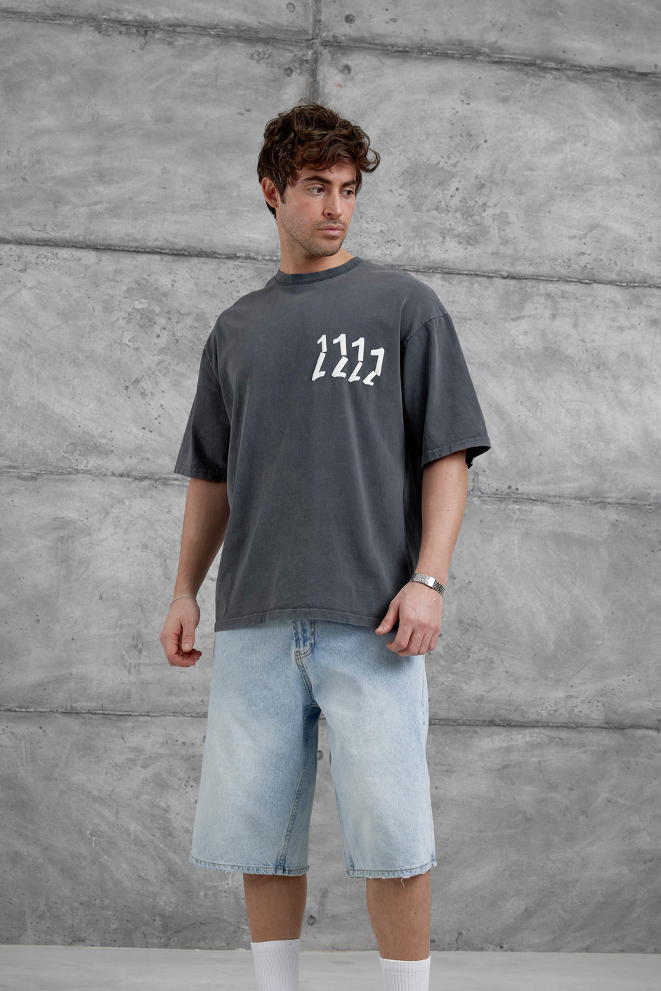Füme 1111 Yazılı Yıkamalı Oversize Tshirt