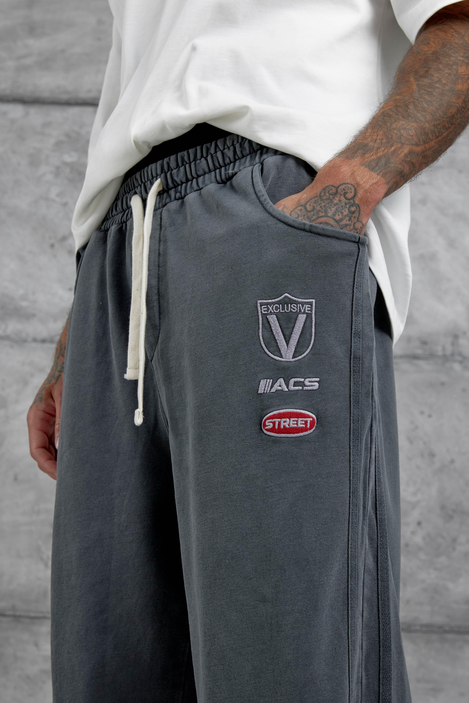 Füme Acs Street Yazılı Yıkamalı Baggy Eşofman Altı