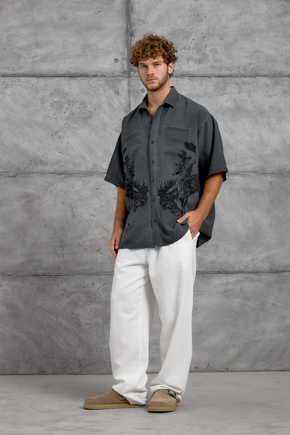 Füme AT FİGÜR BASKI YIKAMALI OVERSIZE TSHIRT