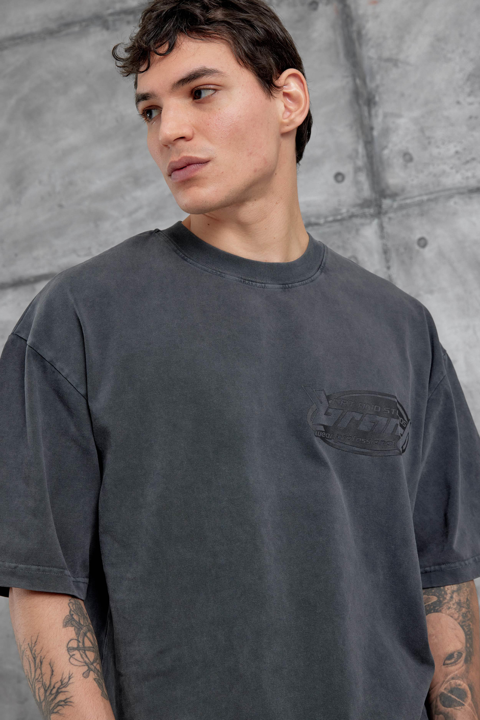 Füme Brand Yazılı Yıkamalı Oversize Tshirt