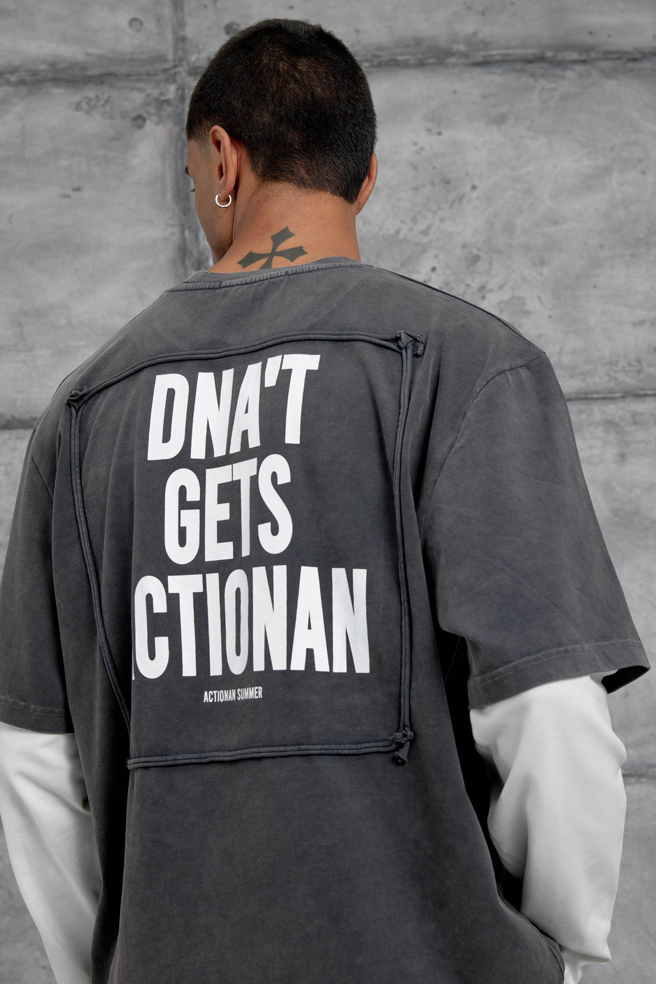 Füme Cep Rakam Detaylı Oversize Kolu Parçalı Tasarım Sweatshirt